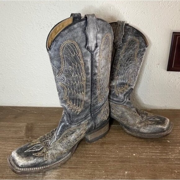 Corral Teen Girls Distessed Cross & Wing Cowboy Boots Youth Size 4.5 Women's 6.5 - Picture 1 of 13